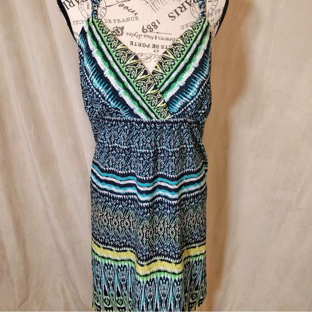 NWOT! Athleta Halter Tie Neck Summer Dress in Teal Navy Lime White. Size XL
